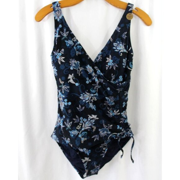 Nip Tuck Other - NWT Nip Tuck Womens Blue Paisley One Piece Cinched Swimsuit Multi Fit Cup 8